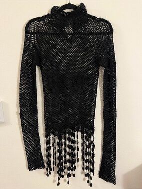 Moschino Cheap and Chic Vintage Black Archival Crochet Fringe Top